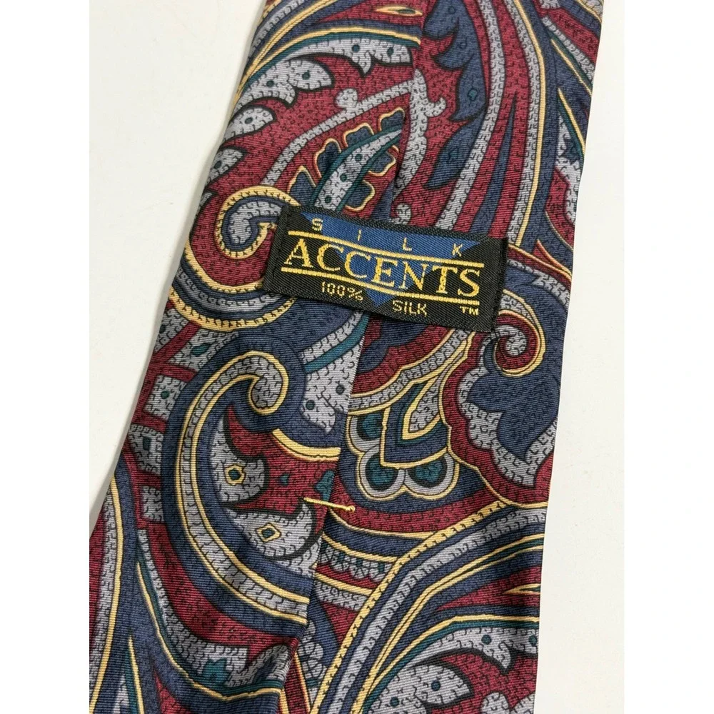 VTG Silk Accents Necktie Blue Red Paisley Print Classic Retro Formal Mens